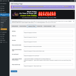 Page screenshot: Simple Business Directory &rarr; Settings &rarr; Language Settings