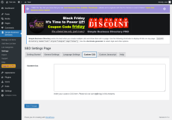 Page screenshot: Simple Business Directory &rarr; Settings &rarr; Custom CSS