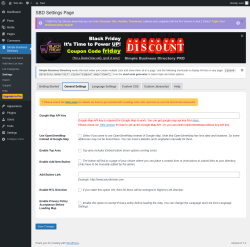 Page screenshot: Simple Business Directory &rarr; Settings &rarr; General Settings