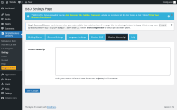 Page screenshot: Simple Business Directory &rarr; Settings &rarr;  Custom Javascript
