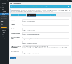 Page screenshot: Simple Business Directory &rarr; Settings &rarr; Language Settings