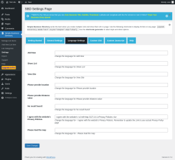 Page screenshot: Simple Business Directory &rarr; Settings &rarr; Language Settings