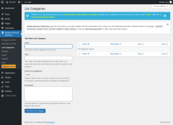 Page screenshot: Simple Business Directory &rarr; List Categories