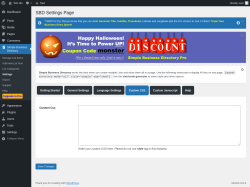 Page screenshot: Simple Business Directory &rarr; Settings &rarr; Custom CSS