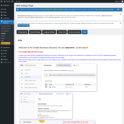 Page screenshot: Simple Business Directory &rarr; Settings &rarr; Help