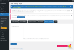 Page screenshot: Simple Business Directory &rarr; Settings &rarr;  Custom Javascript