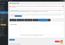 Page screenshot: Simple Business Directory &rarr; Settings &rarr;  Custom Javascript