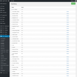 Page screenshot: PVS &ndash; Settings &rarr; Currency