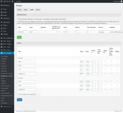 Page screenshot: PVS &ndash; Settings &rarr; Royalty free &ndash; Prices &rarr; Audio
