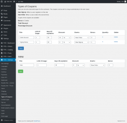 Page screenshot: PVS &ndash; Settings &rarr; Types of Coupons