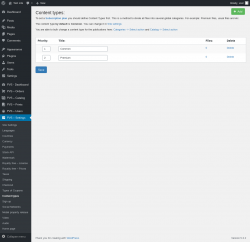 Page screenshot: PVS &ndash; Settings &rarr; Content types