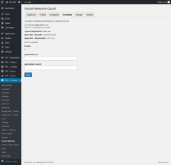 Page screenshot: PVS &ndash; Settings &rarr; Social Networks &rarr; Vkontakte