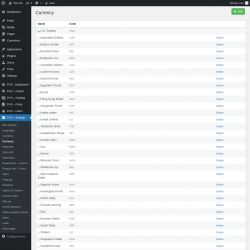 Page screenshot: PVS &ndash; Settings &rarr; Currency