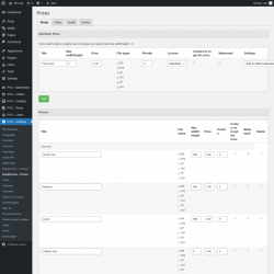 Page screenshot: PVS &ndash; Settings &rarr; Royalty free &ndash; Prices