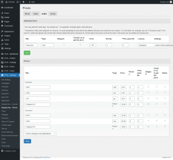 Page screenshot: PVS &ndash; Settings &rarr; Royalty free &ndash; Prices &rarr; Audio