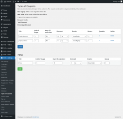 Page screenshot: PVS &ndash; Settings &rarr; Types of Coupons