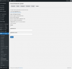 Page screenshot: PVS &ndash; Settings &rarr; Social Networks &rarr; Yandex