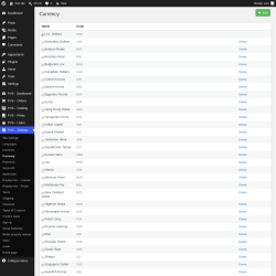 Page screenshot: PVS &ndash; Settings &rarr; Currency