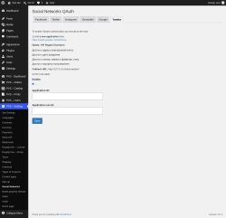 Page screenshot: PVS &ndash; Settings &rarr; Social Networks &rarr; Yandex