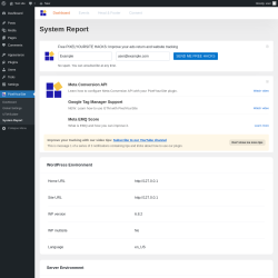 Page screenshot: PixelYourSite → System Report