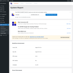 Page screenshot: PixelYourSite &rarr; System Report