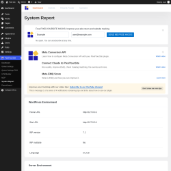 Page screenshot: PixelYourSite &rarr; System Report