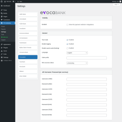 Page screenshot: PS Gateway &rarr; Settings &rarr; Evocabank