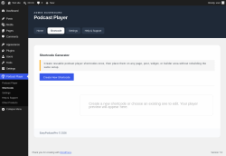 Page screenshot: Podcast Player &rarr; Shortcode