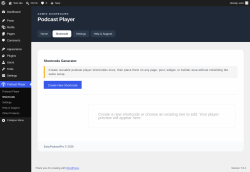 Page screenshot: Podcast Player &rarr; Shortcode