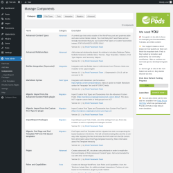 Page screenshot: Pods Admin → Components