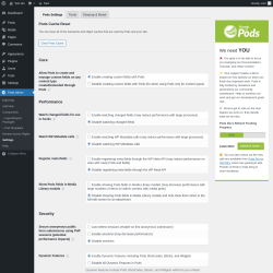 Page screenshot: Pods Admin → Settings