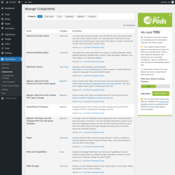 Page screenshot: Pods Admin &rarr; Components