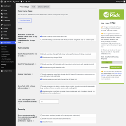 Page screenshot: Pods Admin &rarr; Settings