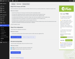 Page screenshot: Pods Admin &rarr; Settings &rarr; 
						Tools					