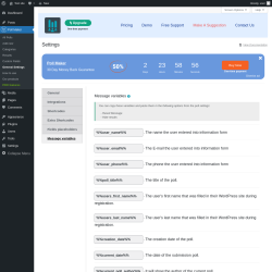 Page screenshot: Poll Maker &rarr; General Settings &rarr; 
                            Message variables                        