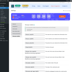 Page screenshot: Poll Maker → General Settings → 
                            Message variables                        