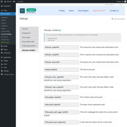 Page screenshot: Poll Maker → General Settings → 
                            Message variables                        