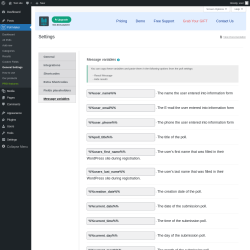 Page screenshot: Poll Maker &rarr; General Settings &rarr; 
                            Message variables                        