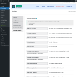 Page screenshot: Poll Maker &rarr; General Settings &rarr; 
                            Message variables                        