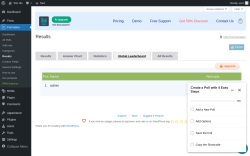 Page screenshot: Poll Maker &rarr; Results 0 &rarr; Global Leaderboard