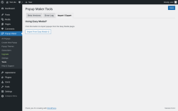 Page screenshot: Popup Maker → Tools → Import / Export