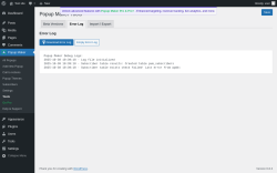 Page screenshot: Popup Maker → Tools → Error Log