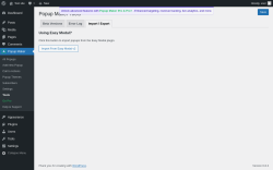 Page screenshot: Popup Maker → Tools → Import / Export