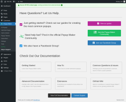 Page screenshot: Popup Maker → Help & Support