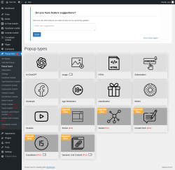 Page screenshot: Popup More  → Popup Types