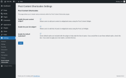Page screenshot: Settings → Post Content Shortcodes