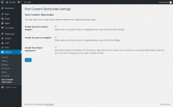 Page screenshot: Settings → Post Content Shortcodes