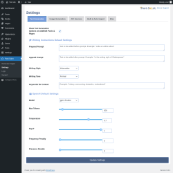 Page screenshot: Post Saint → Settings → Text Generation