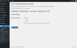 Page screenshot: Post to GMB  → Settings → Post type settings