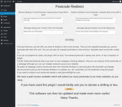 Page screenshot: Postcode Redirect
